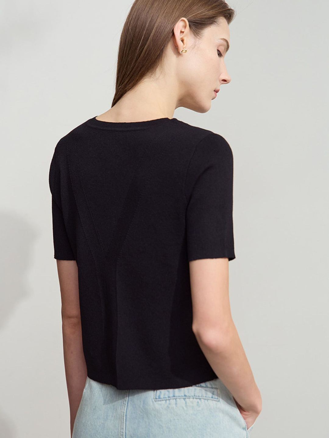 Short Sleeve Knit Top | Round Neck | Structured Knit | Button Detail-Fashion Nora