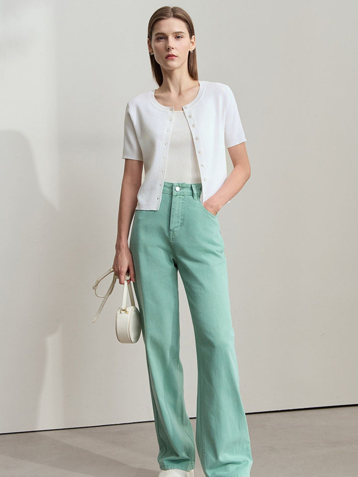 Short Sleeve Knit Top | Round Neck | Structured Knit | Button Detail-Fashion Nora