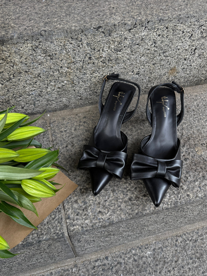 Siri Bow Slingback - Black-Fashion Nora