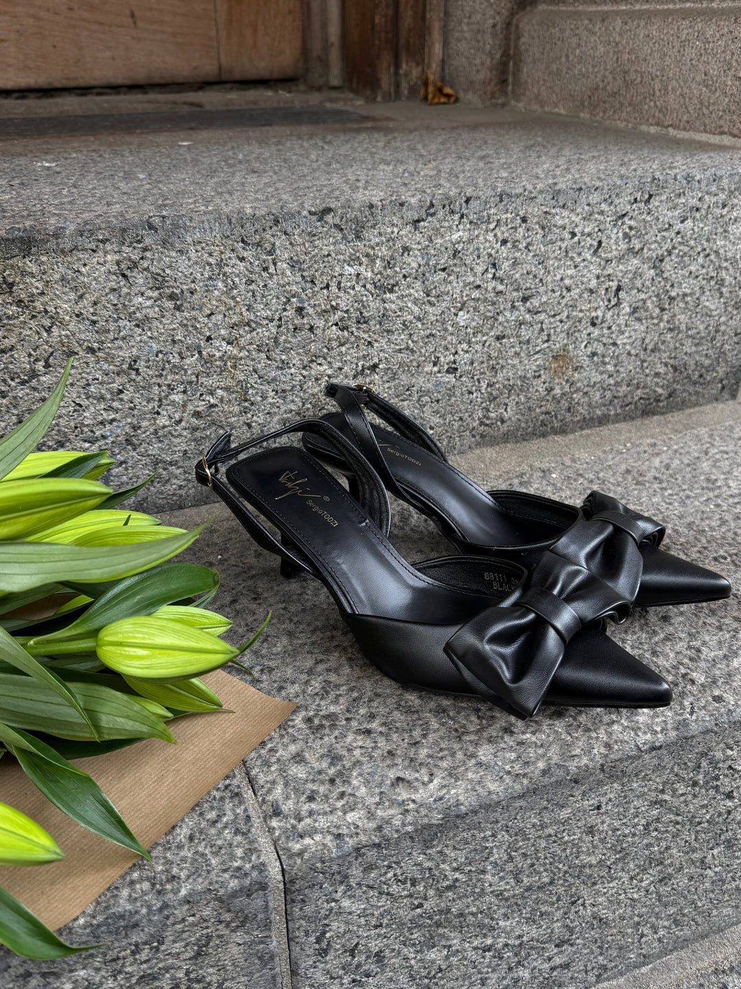 Siri Bow Slingback - Black-Fashion Nora
