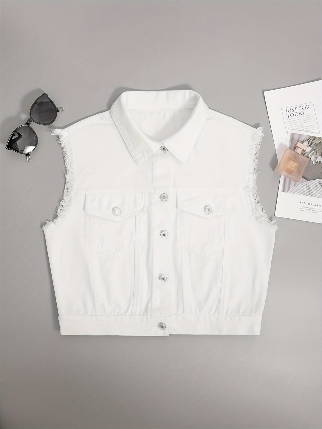 Sleeveless Denim Jacket | Patch Pockets | Classic Vest-Fashion Nora