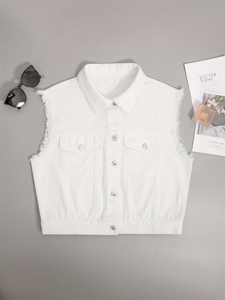 Sleeveless Denim Jacket | Patch Pockets | Classic Vest-Fashion Nora