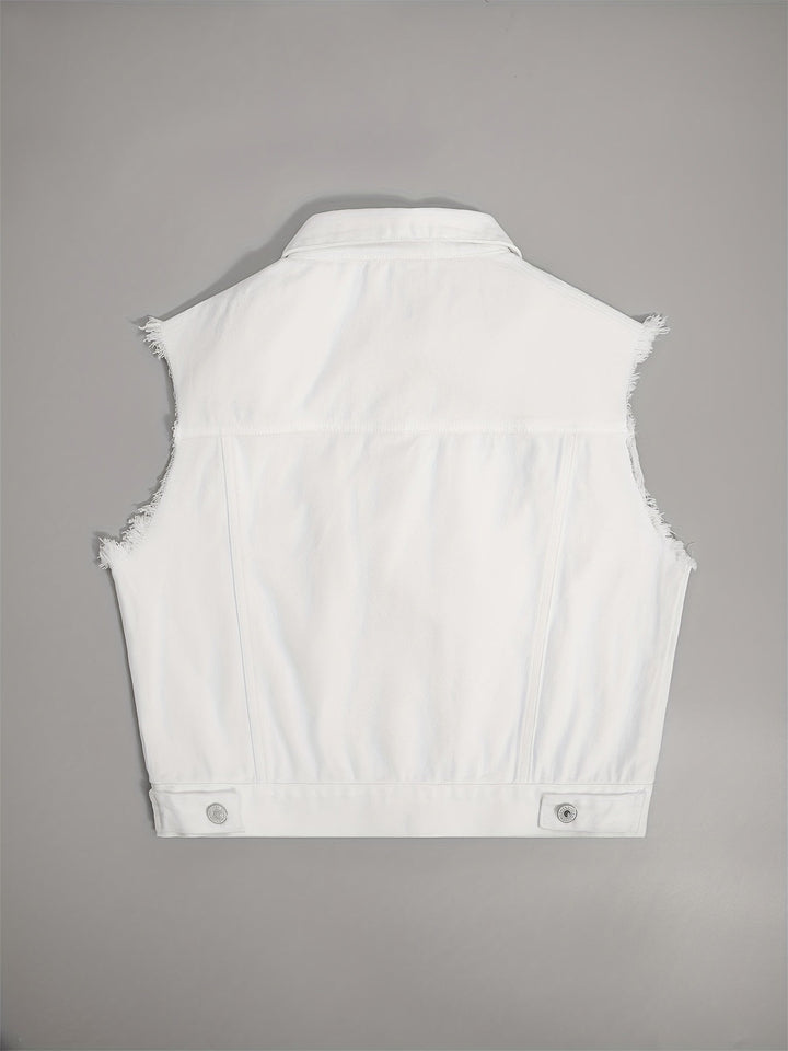 Sleeveless Denim Jacket | Patch Pockets | Classic Vest-Fashion Nora