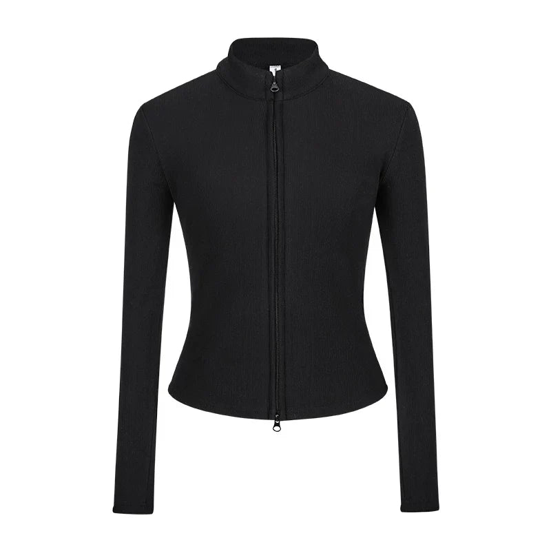 Slim Fit Knit Jacket | Double Zip | Stand Collar Cardigan-Fashion Nora