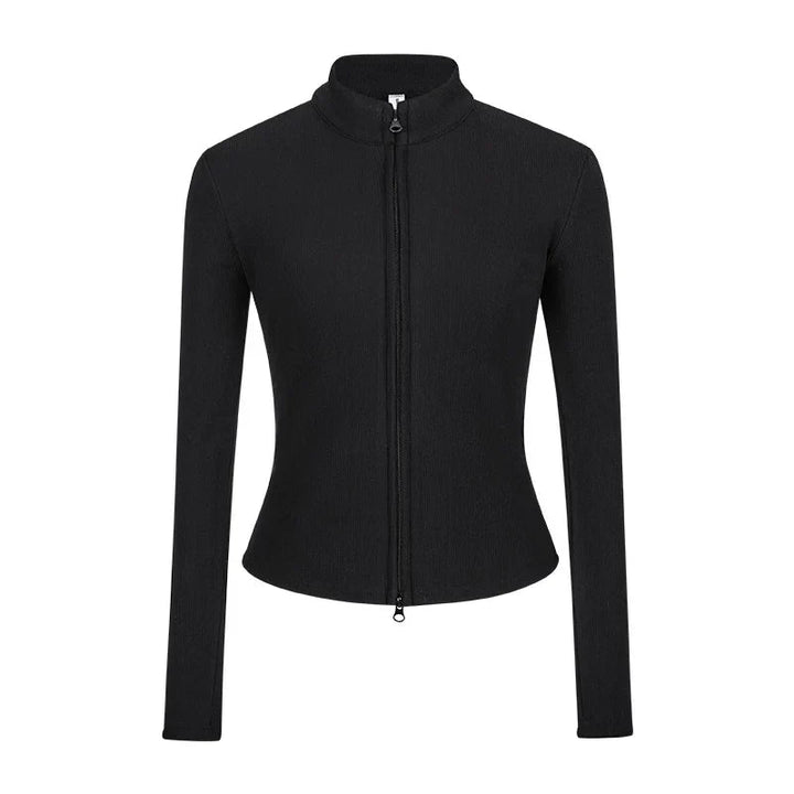 Slim Fit Knit Jacket | Double Zip | Stand Collar Cardigan-Fashion Nora