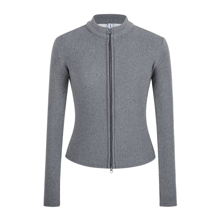 Slim Fit Knit Jacket | Double Zip | Stand Collar Cardigan-Fashion Nora
