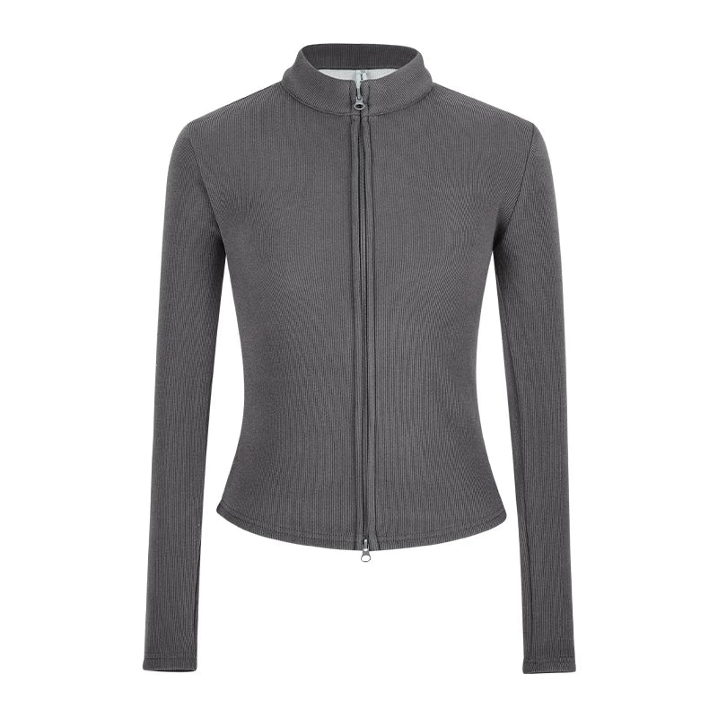 Slim Fit Knit Jacket | Double Zip | Stand Collar Cardigan-Fashion Nora