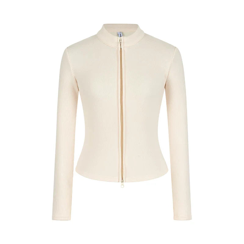 Slim Fit Knit Jacket | Double Zip | Stand Collar Cardigan-Fashion Nora