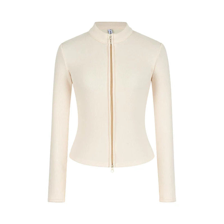 Slim Fit Knit Jacket | Double Zip | Stand Collar Cardigan-Fashion Nora