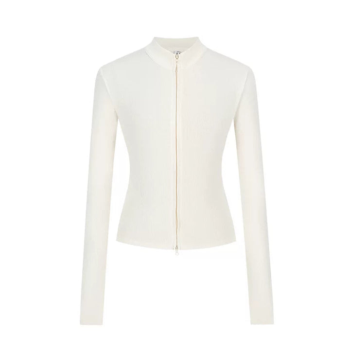 Slim Fit Knit Jacket | Double Zip | Stand Collar Cardigan-Fashion Nora