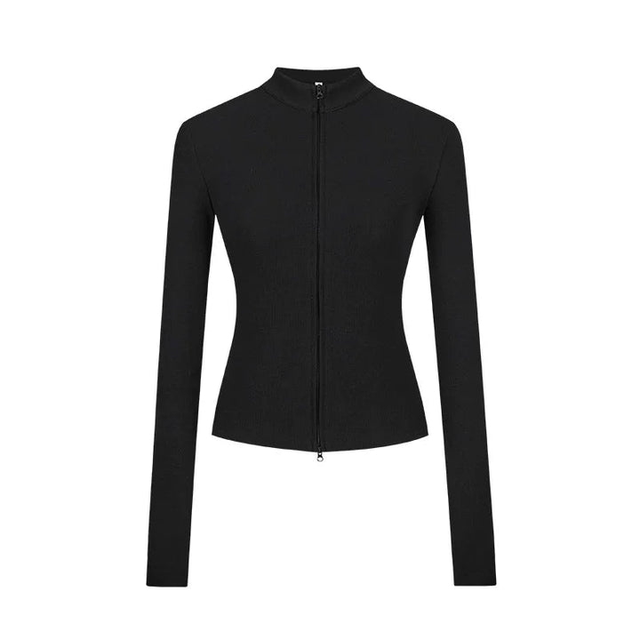 Slim Fit Knit Jacket | Double Zip | Stand Collar Cardigan-Fashion Nora