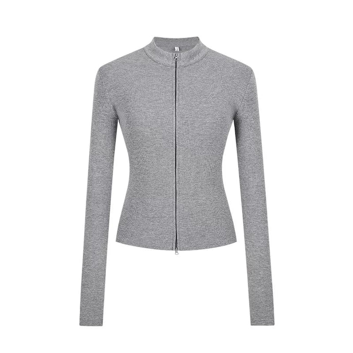 Slim Fit Knit Jacket | Double Zip | Stand Collar Cardigan-Fashion Nora