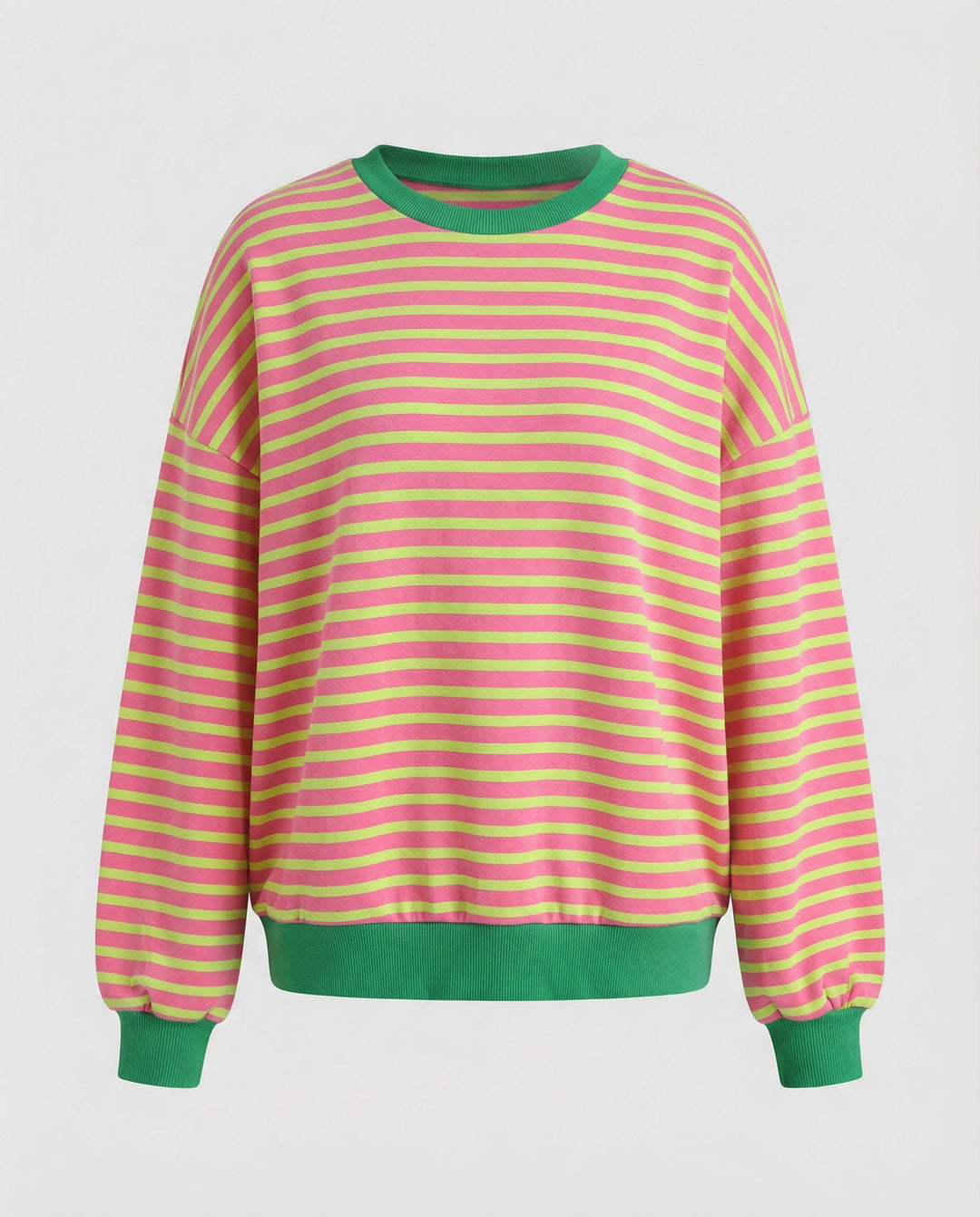 Striped Boxy Sweatshirt | Chevron Sleeves | Contrast Trims-Fashion Nora