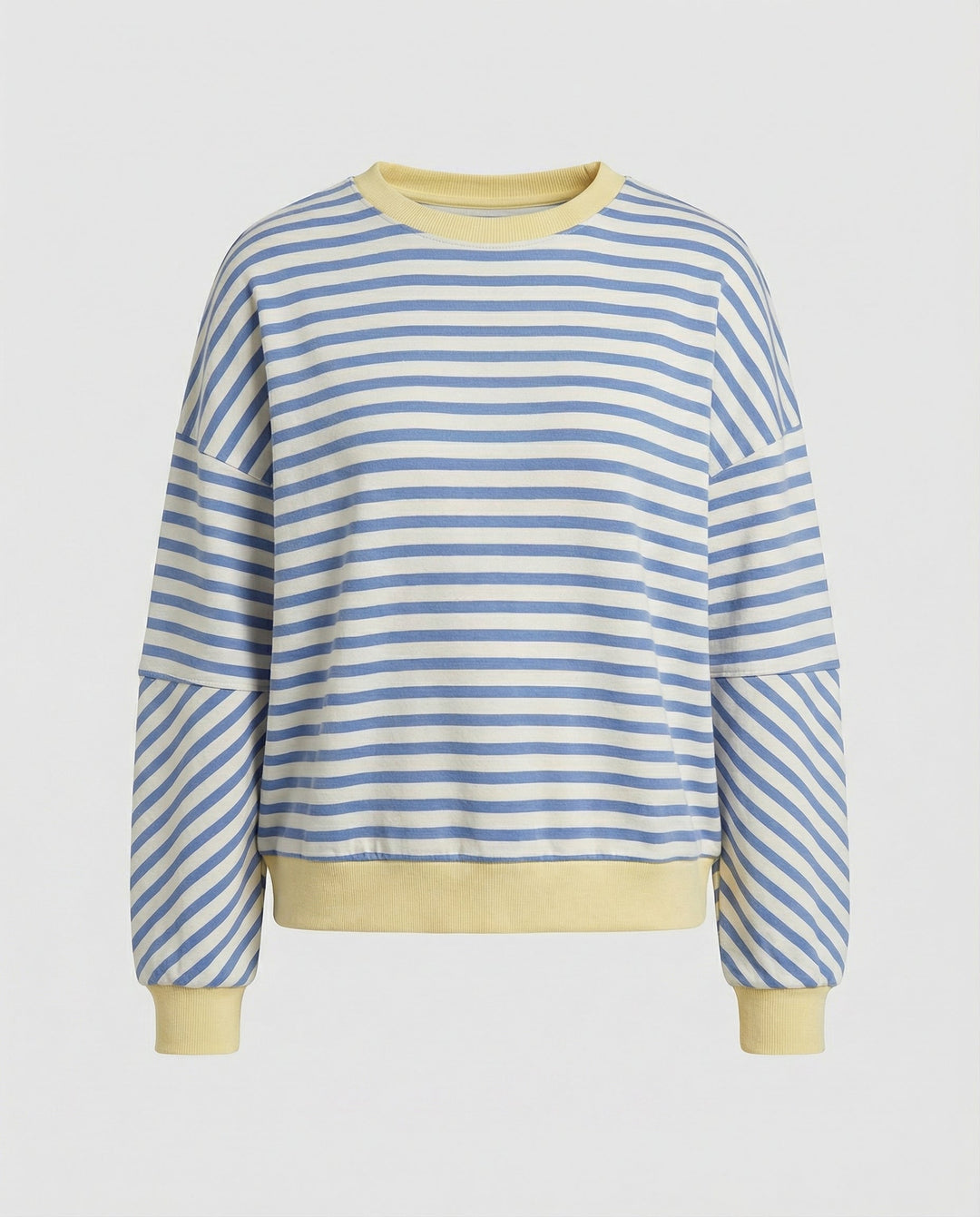 Striped Boxy Sweatshirt | Chevron Sleeves | Contrast Trims-Fashion Nora