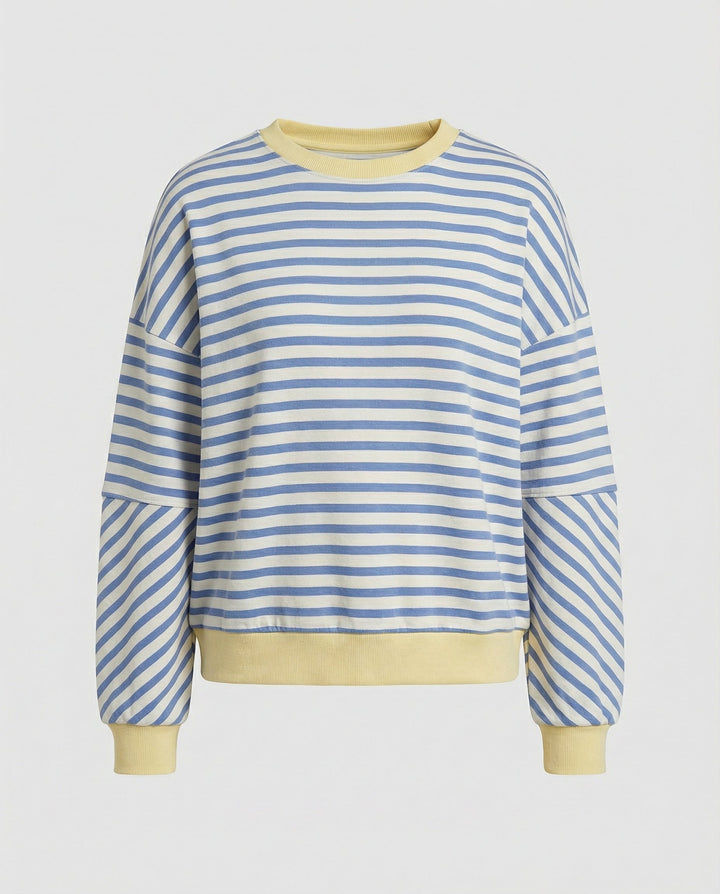 Striped Boxy Sweatshirt | Chevron Sleeves | Contrast Trims-Fashion Nora