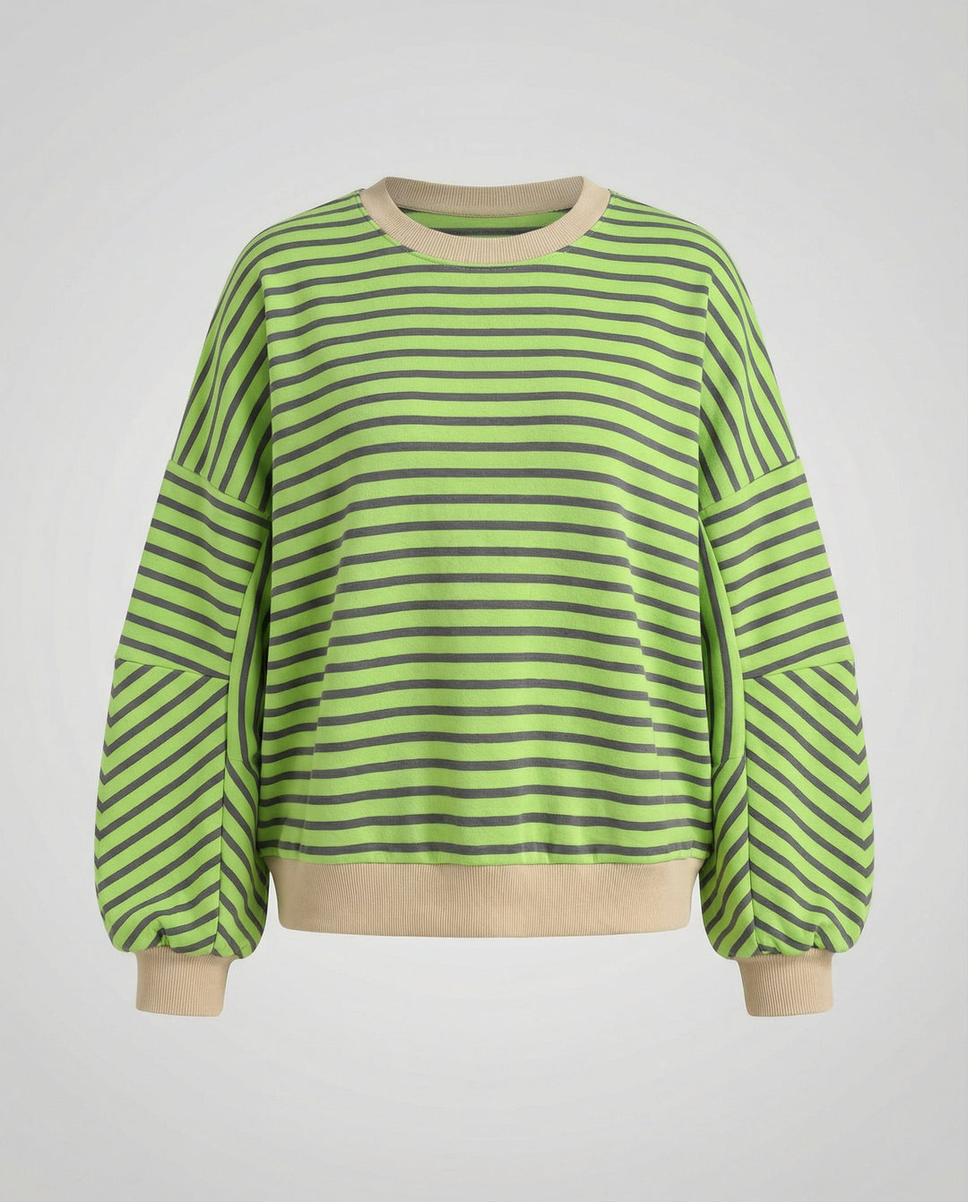 Striped Boxy Sweatshirt | Chevron Sleeves | Contrast Trims-Fashion Nora