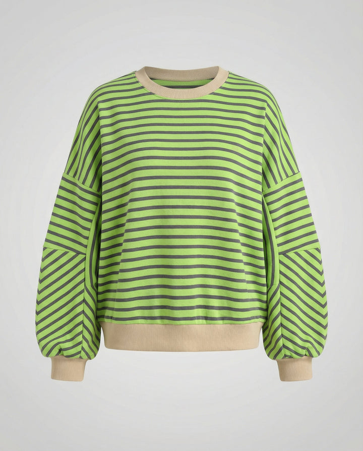 Striped Boxy Sweatshirt | Chevron Sleeves | Contrast Trims-Fashion Nora