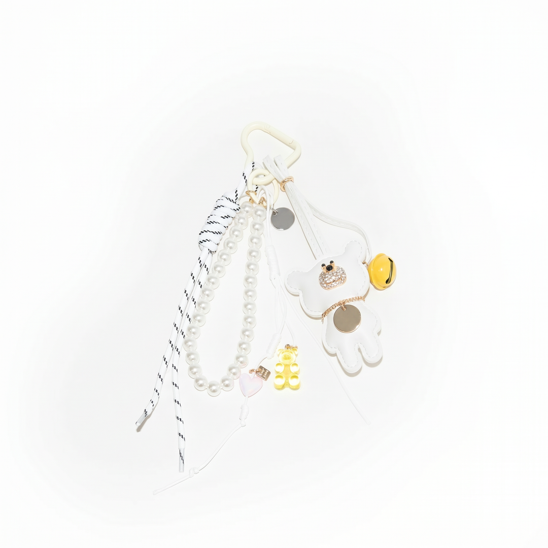 Teddy Bear Bag Charm | Pearl Cord Keychain | Purse Charm-Fashion Nora