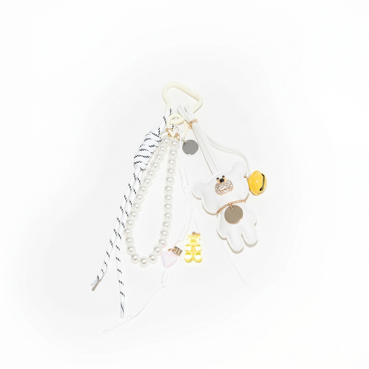 Teddy Bear Bag Charm | Pearl Cord Keychain | Purse Charm-Fashion Nora