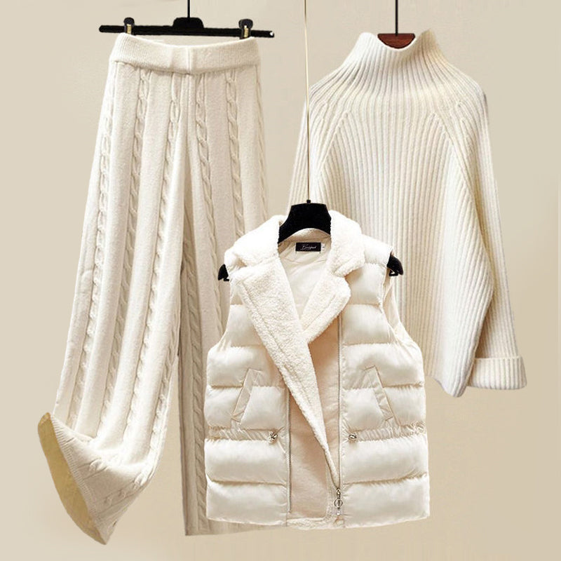 Three Piece Winter Knit Set | Sweater Vest and Trousers-Fashion Nora