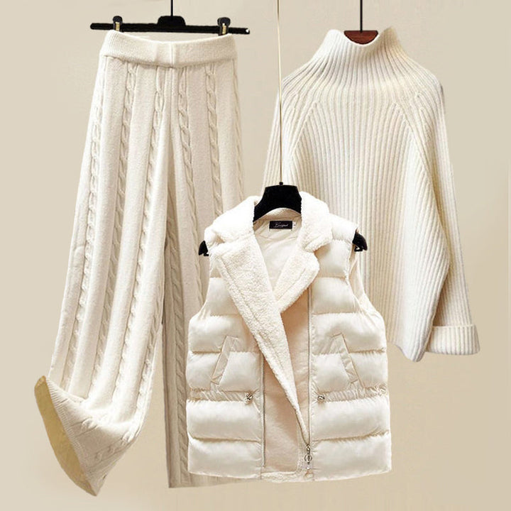 Three Piece Winter Knit Set | Sweater Vest and Trousers-Fashion Nora