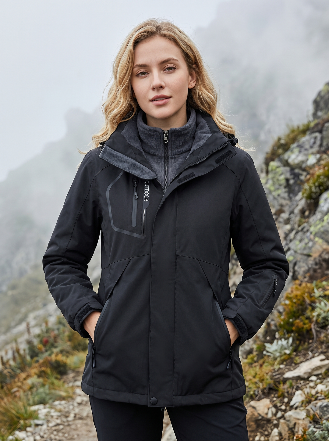 Three in One Outdoor Jacket | Fleece Liner | Waterproof Shell-Fashion Nora