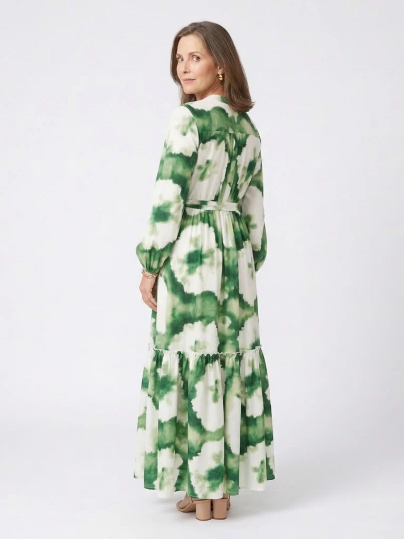 Tiered Maxi Dress | Long Sleeve | Tie Waist-Fashion Nora