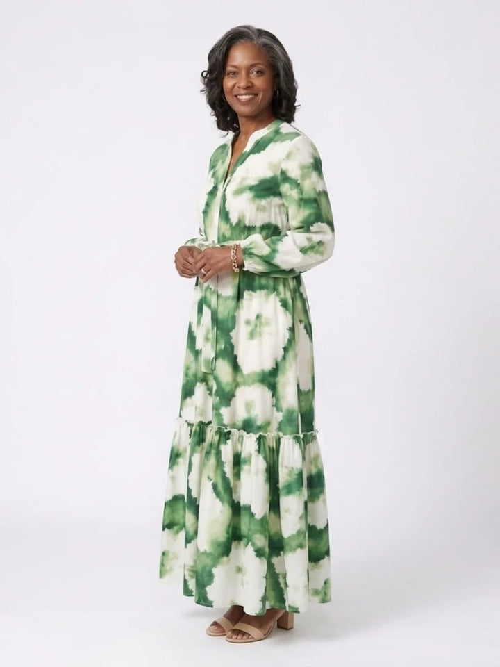 Tiered Maxi Dress | Long Sleeve | Tie Waist-Fashion Nora