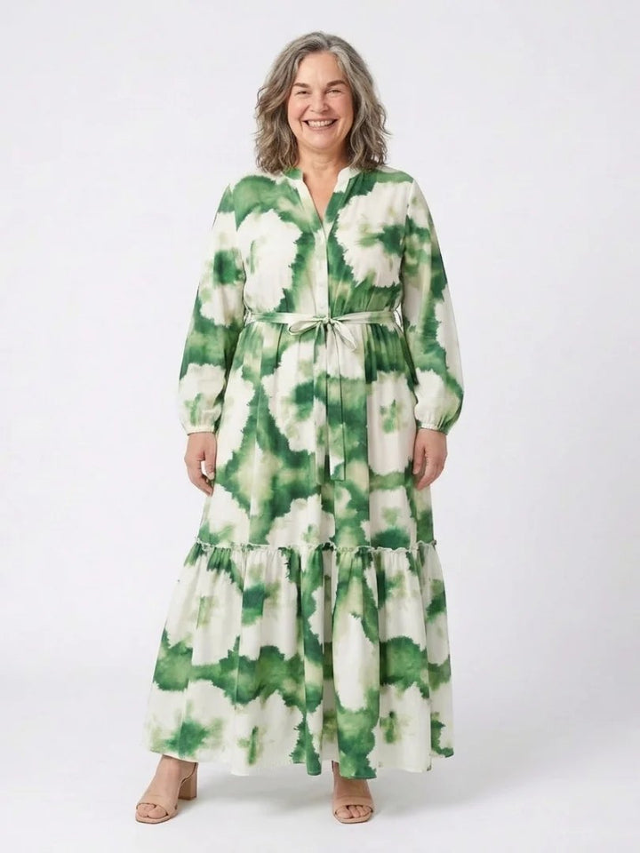 Tiered Maxi Dress | Long Sleeve | Tie Waist-Fashion Nora