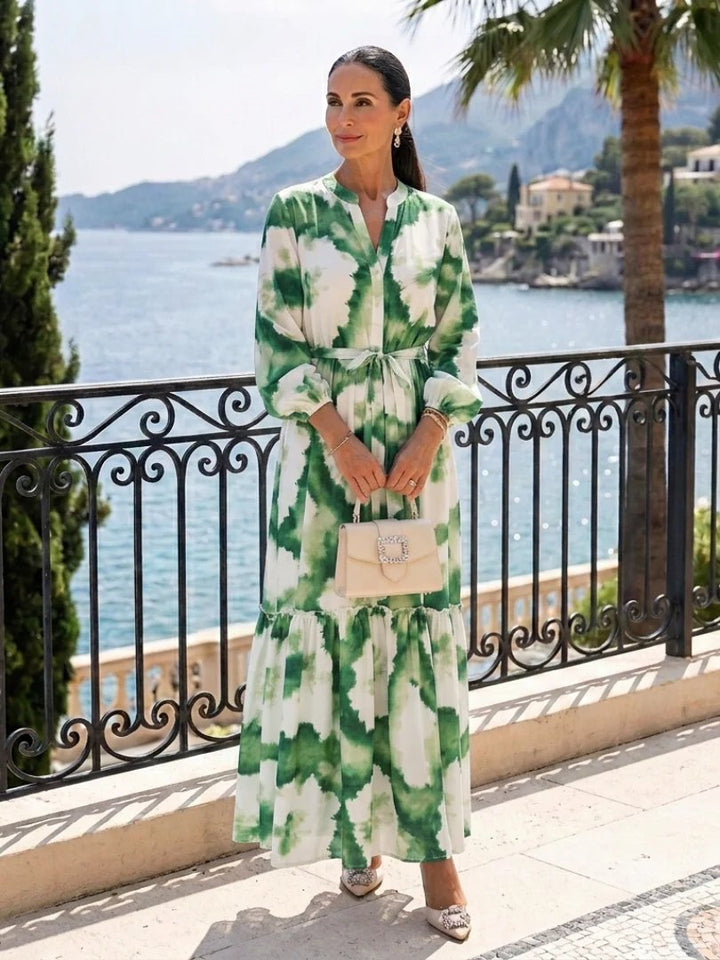 Tiered Maxi Dress | Long Sleeve | Tie Waist-Fashion Nora