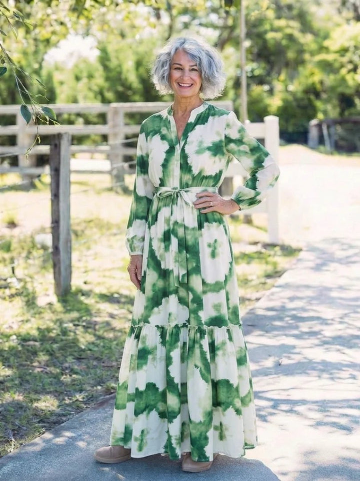 Tiered Maxi Dress | Long Sleeve | Tie Waist-Fashion Nora