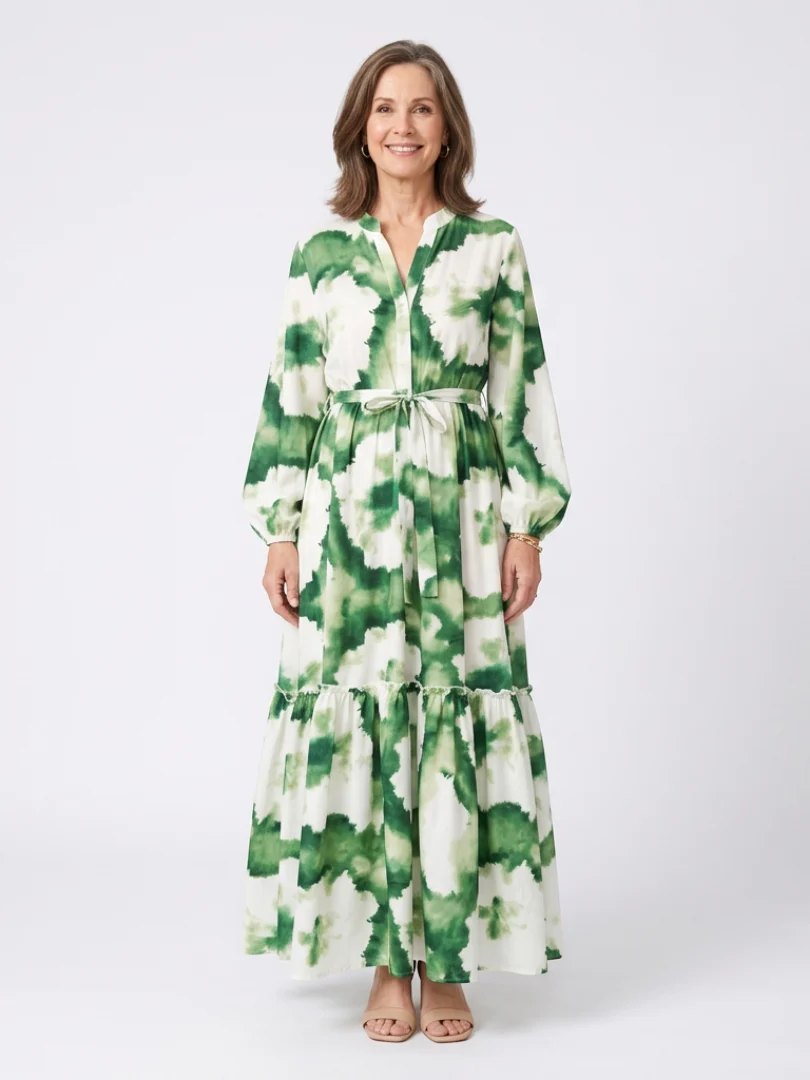 Tiered Maxi Dress | Long Sleeve | Tie Waist-Fashion Nora