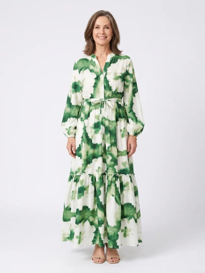 Tiered Maxi Dress | Long Sleeve | Tie Waist-Fashion Nora