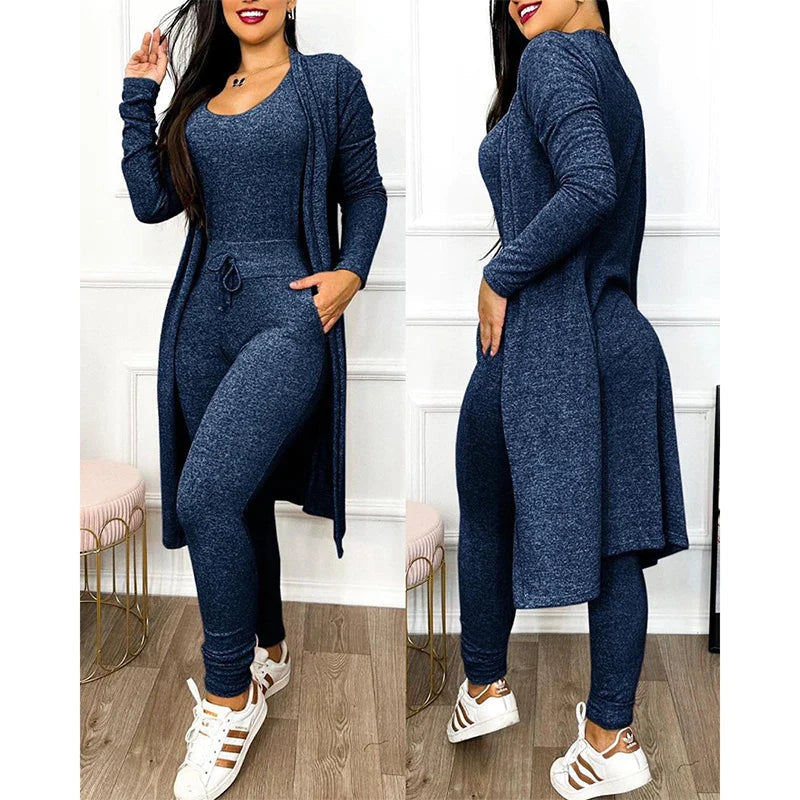 Two-Piece Jumpsuit Set | Sleeveless Bodysuit | Matching Knit Jacket-Fashion Nora