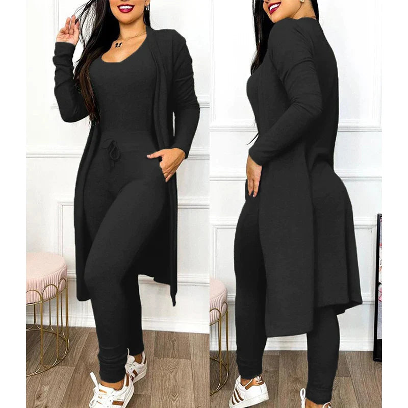 Two-Piece Jumpsuit Set | Sleeveless Bodysuit | Matching Knit Jacket-Fashion Nora