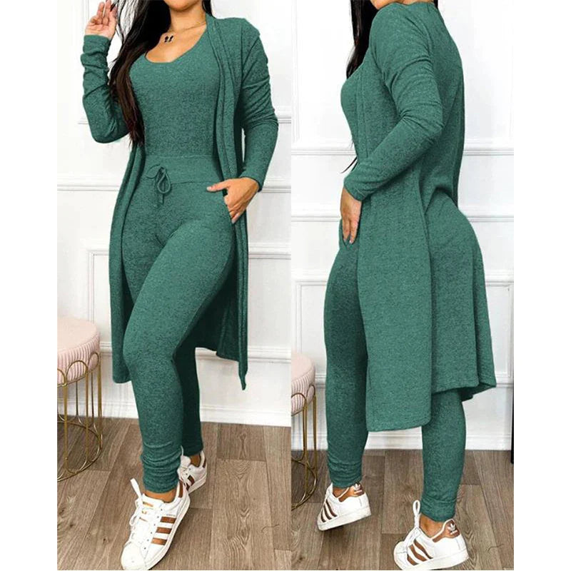 Two-Piece Jumpsuit Set | Sleeveless Bodysuit | Matching Knit Jacket-Fashion Nora