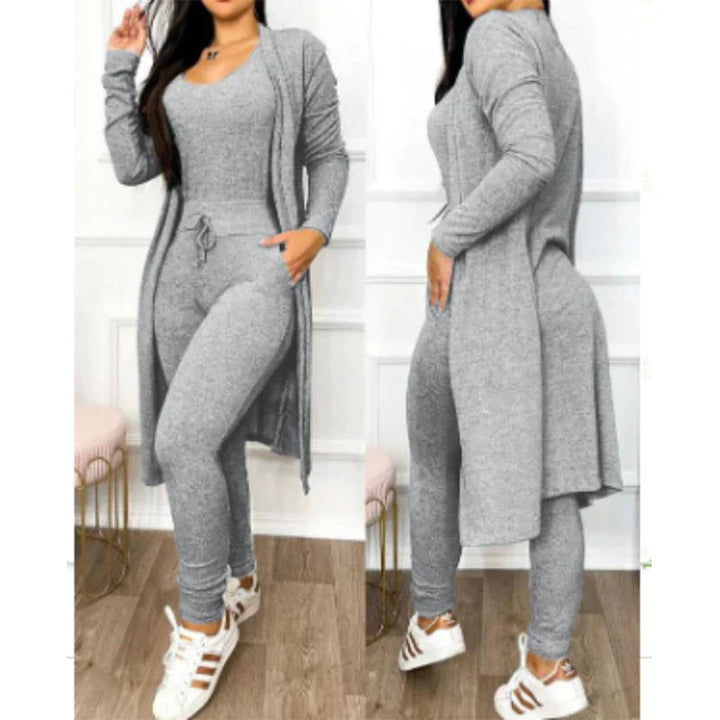 Two-Piece Jumpsuit Set | Sleeveless Bodysuit | Matching Knit Jacket-Fashion Nora
