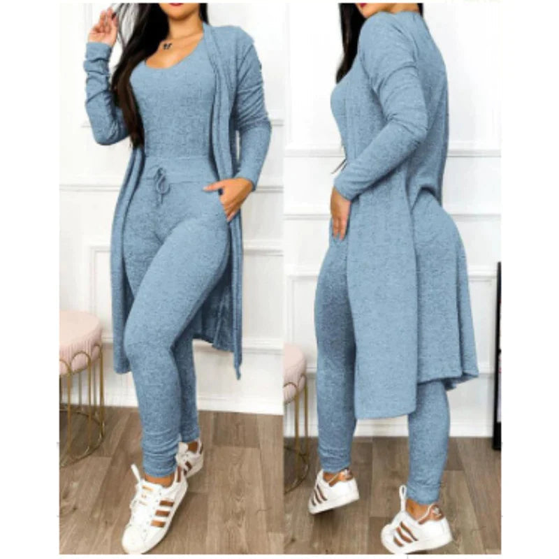 Two-Piece Jumpsuit Set | Sleeveless Bodysuit | Matching Knit Jacket-Fashion Nora