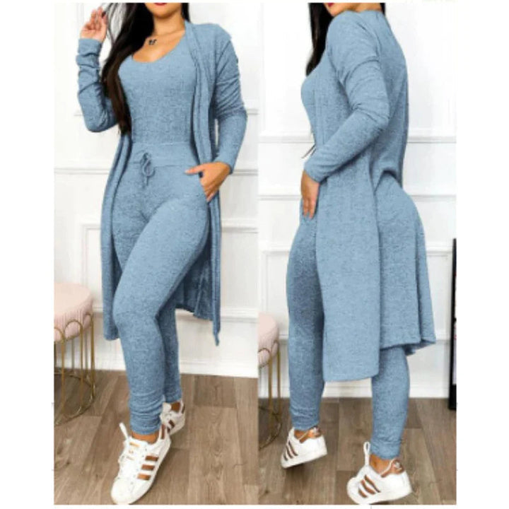 Two-Piece Jumpsuit Set | Sleeveless Bodysuit | Matching Knit Jacket-Fashion Nora
