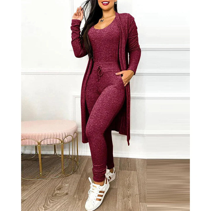Two-Piece Jumpsuit Set | Sleeveless Bodysuit | Matching Knit Jacket-Fashion Nora
