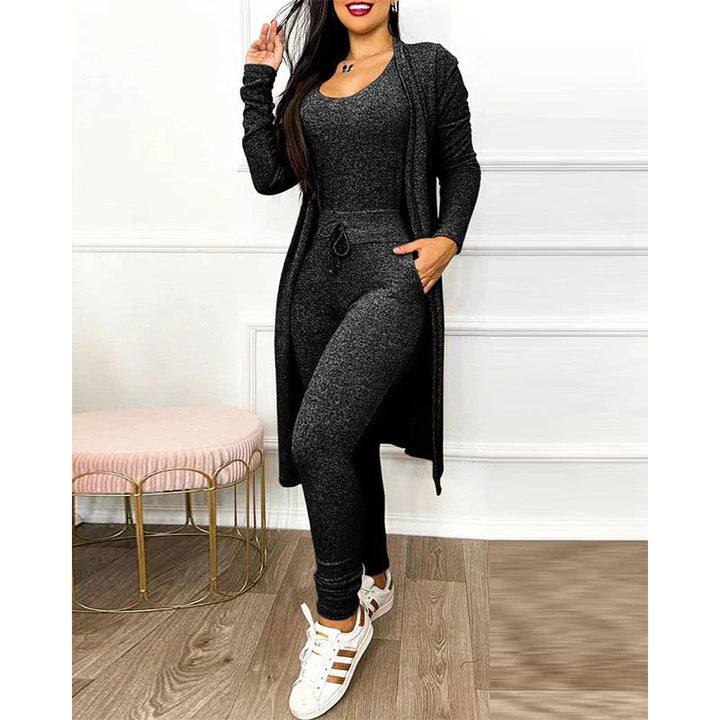 Two-Piece Jumpsuit Set | Sleeveless Bodysuit | Matching Knit Jacket-Fashion Nora