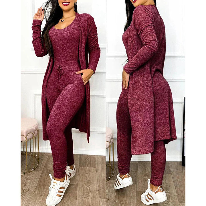Two-Piece Jumpsuit Set | Sleeveless Bodysuit | Matching Knit Jacket-Fashion Nora