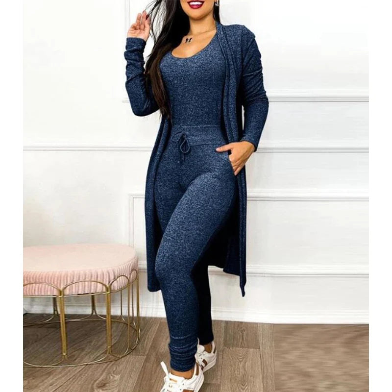 Two-Piece Jumpsuit Set | Sleeveless Bodysuit | Matching Knit Jacket-Fashion Nora