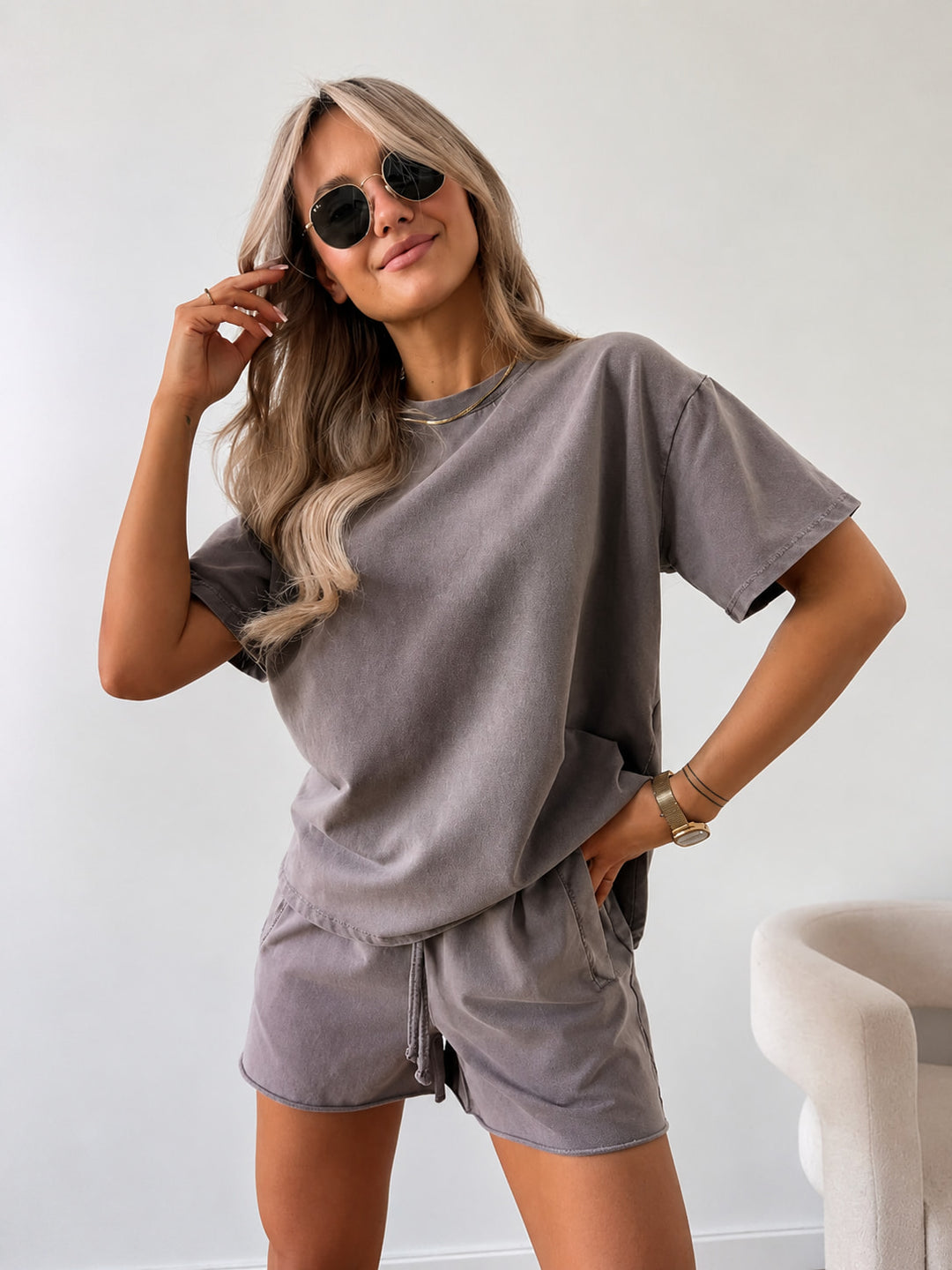Two-Piece Summer Set | Women's Oversized T-Shirt and Shorts Set-Fashion Nora