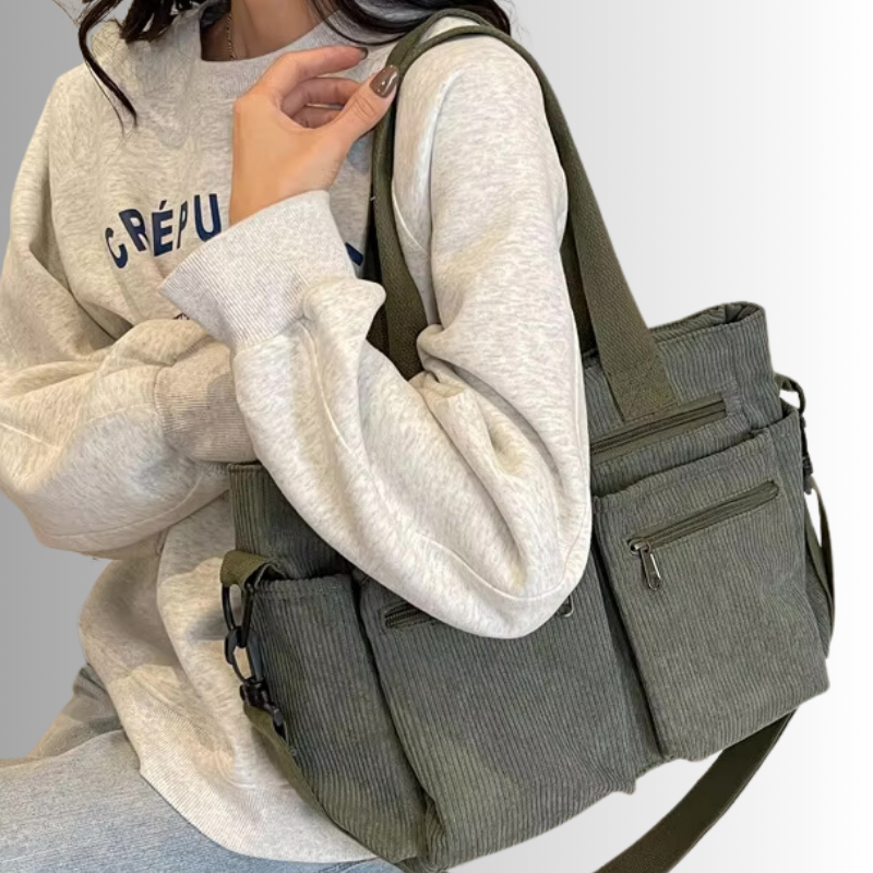 Urban Cord | Corduroy Tote Bag | Laptop Shoulder Bag-Fashion Nora