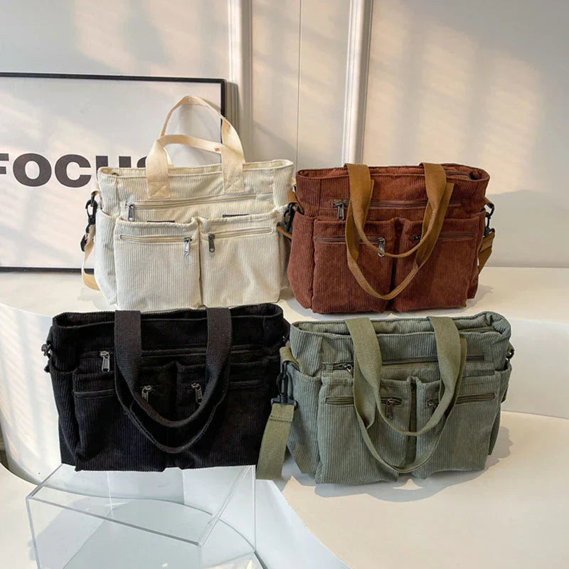Urban Cord | Corduroy Tote Bag | Laptop Shoulder Bag-Fashion Nora