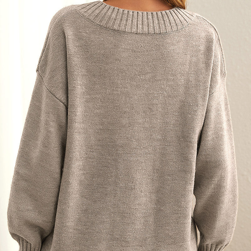 V-Neck Knit Sweater | Ribbed Trim | Elegant Soft Knit-Fashion Nora