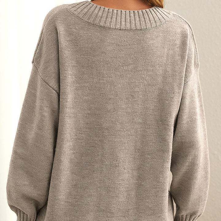V-Neck Knit Sweater | Ribbed Trim | Elegant Soft Knit-Fashion Nora
