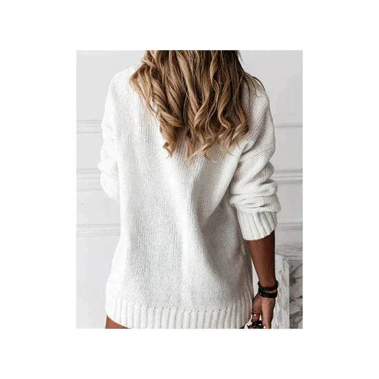 V-Neck Knit Sweater | Ribbed Trim | Elegant Soft Knit-Fashion Nora