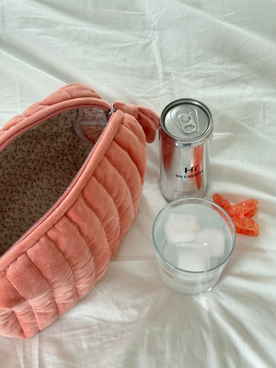 Velvet Makeup Bag Medium - Dusty Coral-Fashion Nora